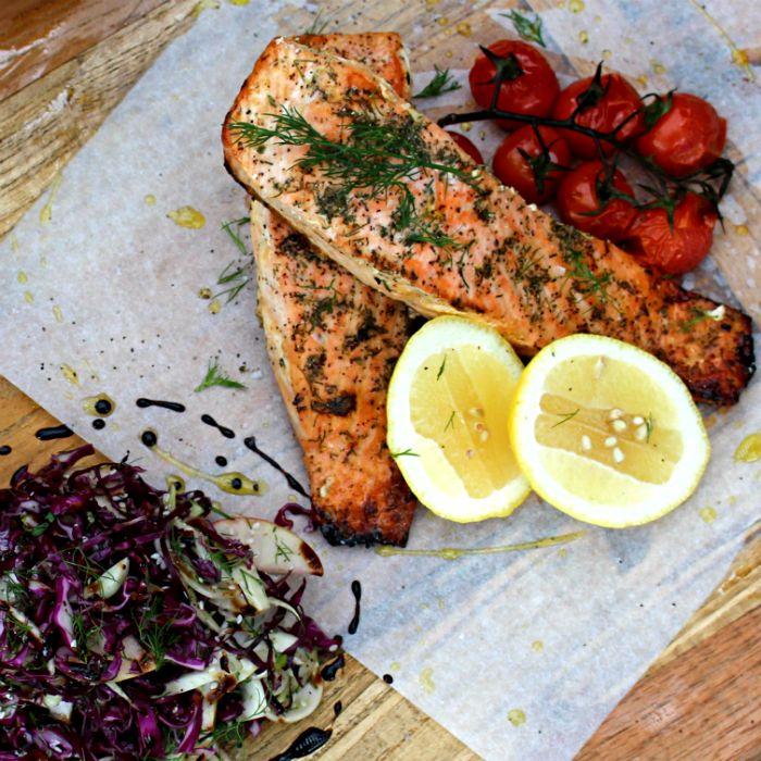 Baked salmon with fennel & tomatoes recipe