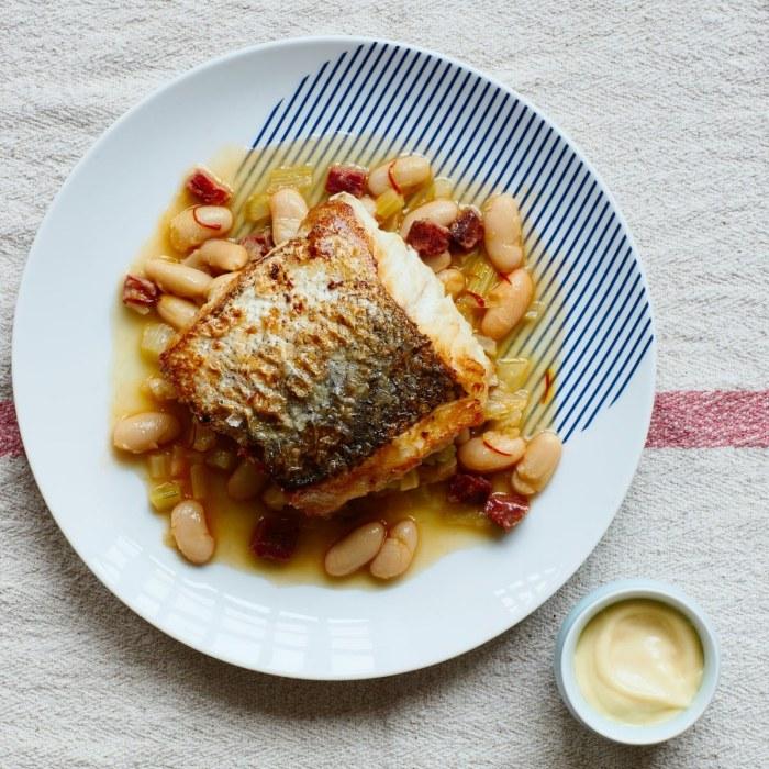 Pan-fried hake, white bean & chorizo broth recipe