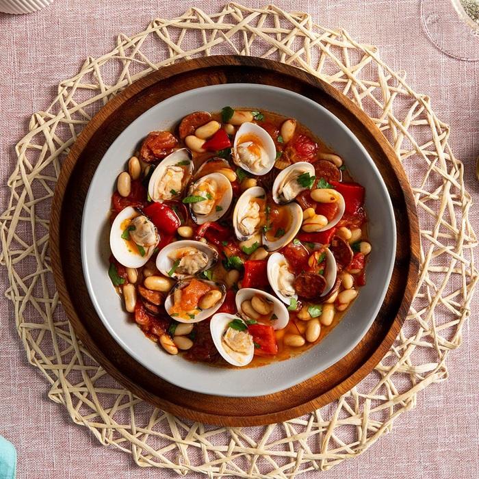 Clam, chorizo & white bean stew recipe
