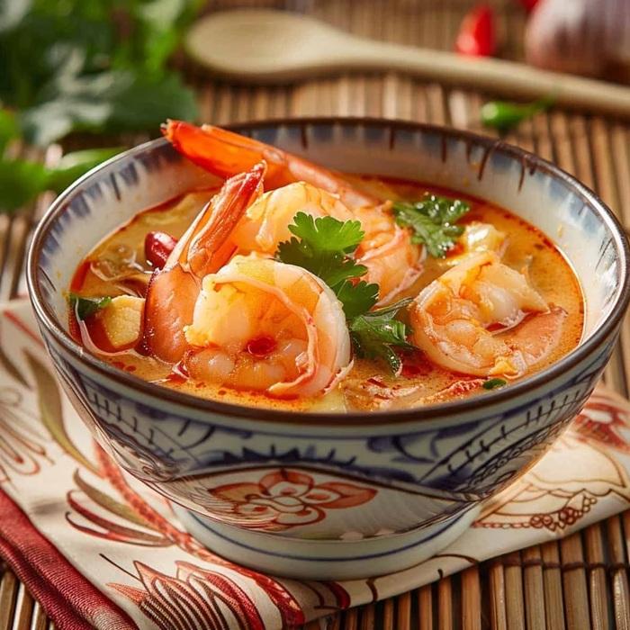 Tom yum (hot & sour) soup with prawns recipe