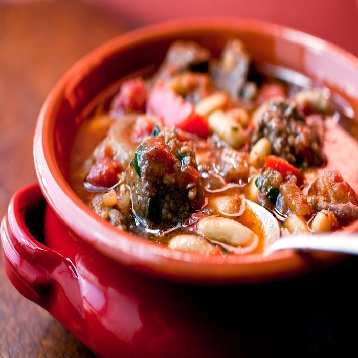 Spanish-style slow-cooked lamb shoulder & beans recipe