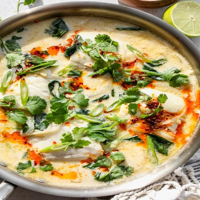 Thai-style fish broth with greens recipe
