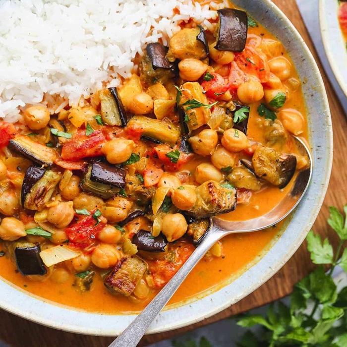 Grilled aubergines with spicy chickpeas & walnut sauce recipe