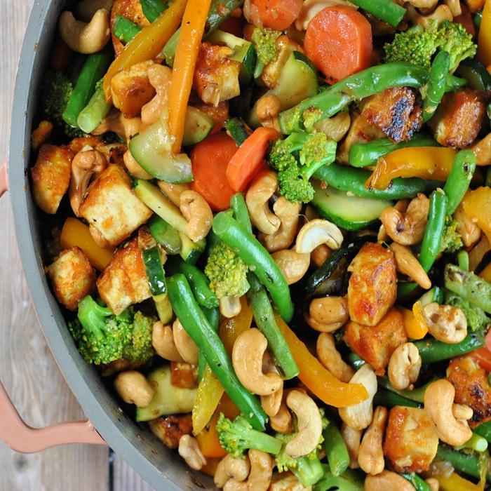 Tofu, greens & cashew stir-fry recipe