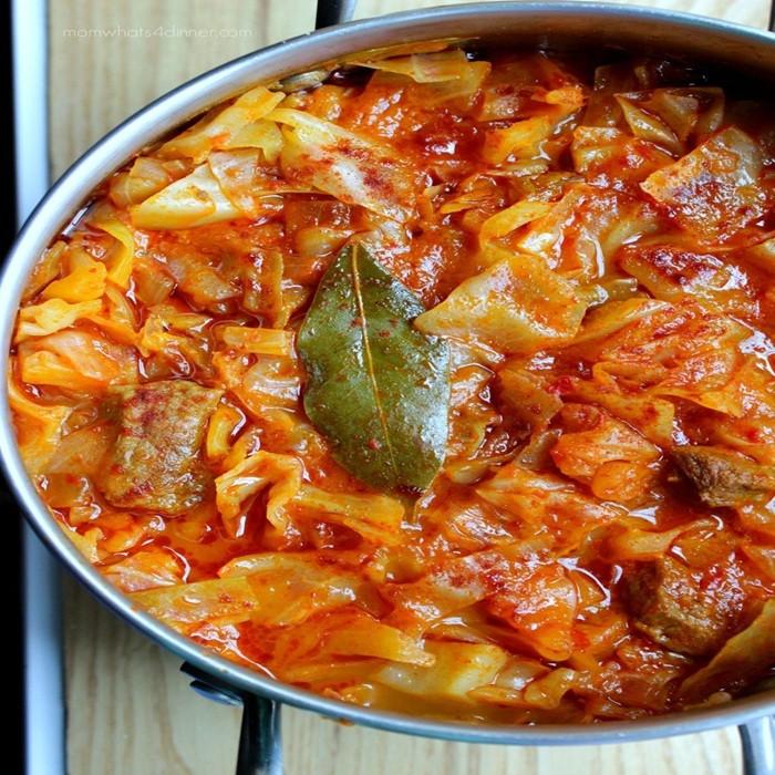 Lakra me Mish Cabbage and Meat Stew recipe