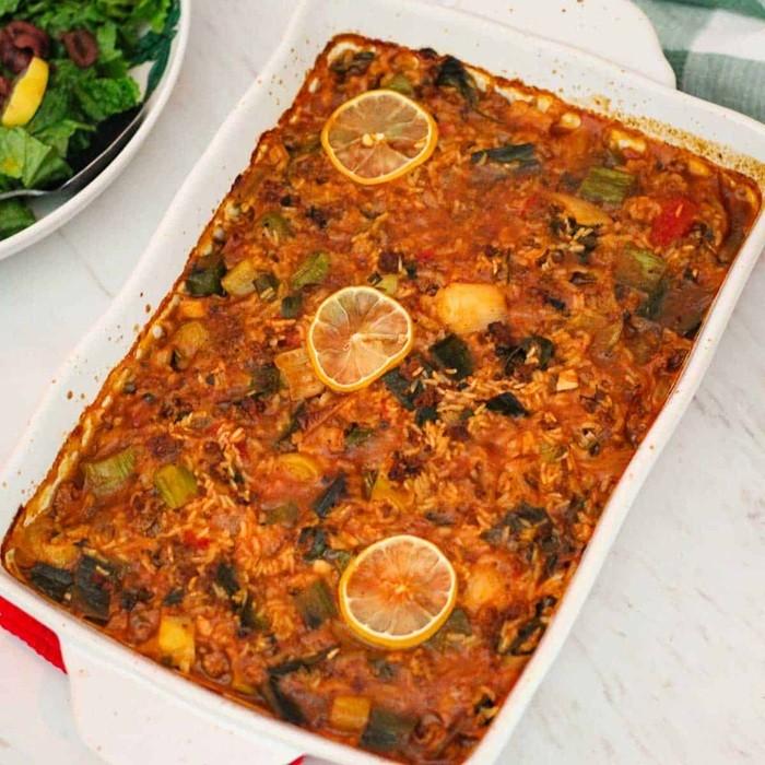 Tavë me Presh ska Mish Meatless Leek Bake recipe
