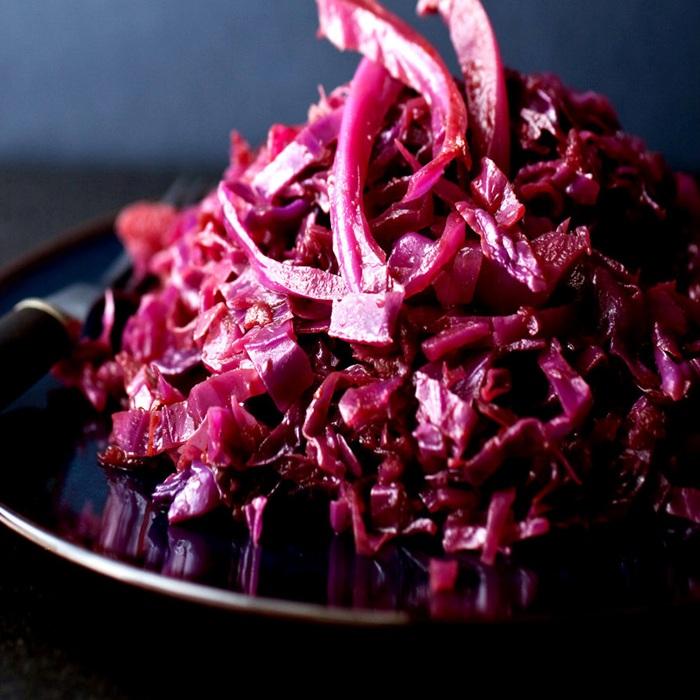 Rosemary braised red cabbage with kabanos recipe