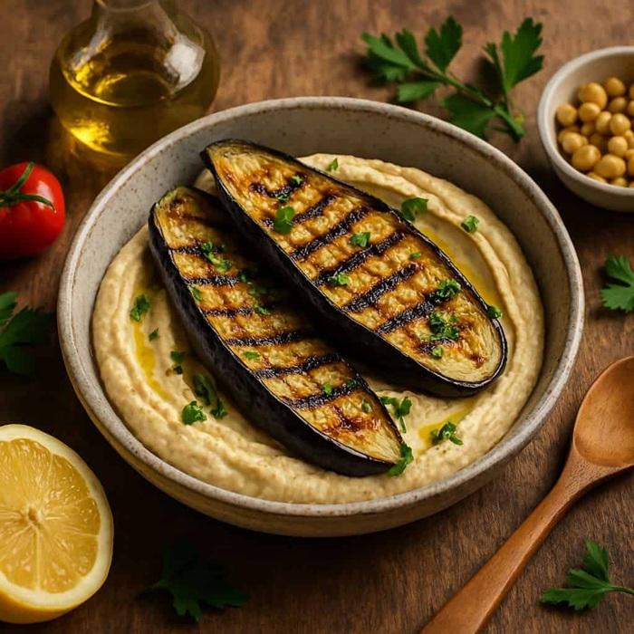 Aubergine & hummus grills recipe